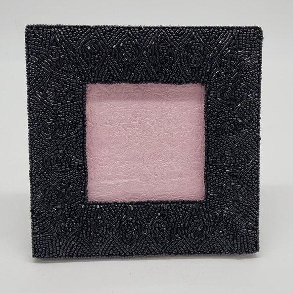 Beaded Black Square Photo Frame With New in Box 3" Square - Picture 1 of 14